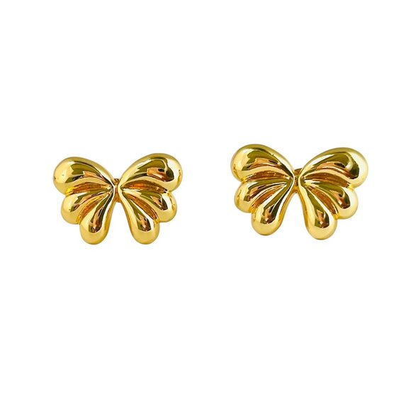 Gold Butterfly Stud Earrings – Elegant & Lightweight Women's Chunky Minimalist - Picture 1 of 5